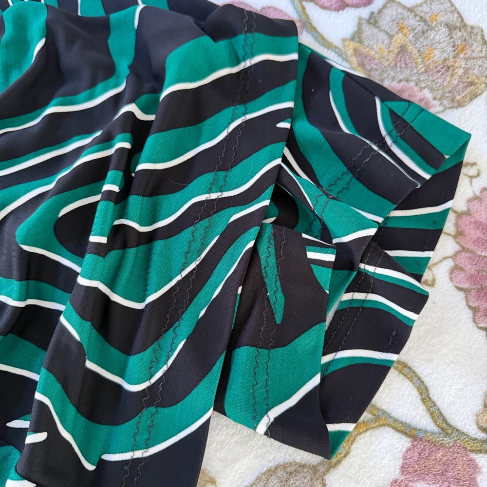 Diane Von Furstenberg Pants Maximalism Green Black Abstract Wave Wide Leg Flare - Picture 8 of 10